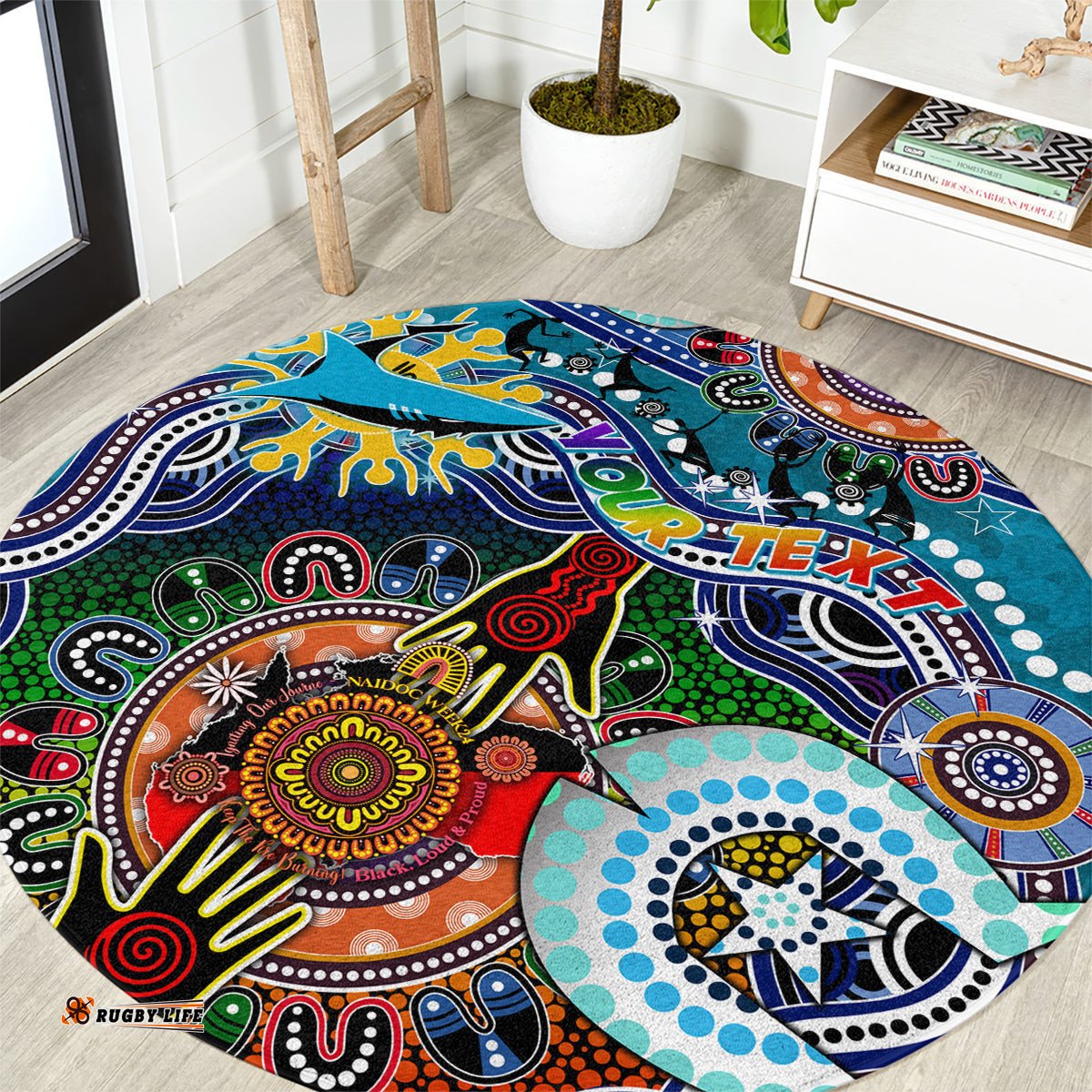 Personalised Sharks NAIDOC Week 2024 Round Carpet Australia Aboriginal Dot Painting DT02