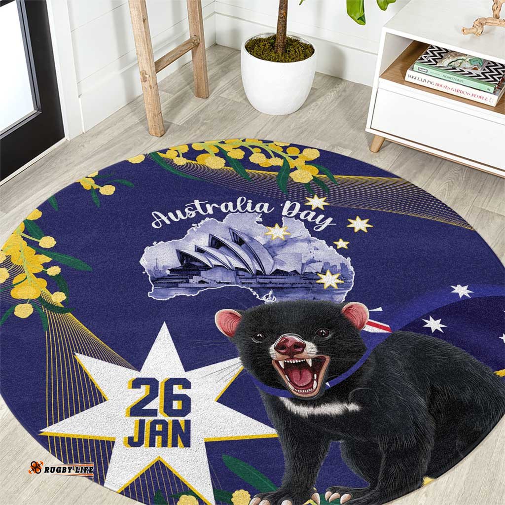 Tasimania Devil Australia Day Round Carpet Aussie Aussie Aussie Oi! Oi! Oi! Blue