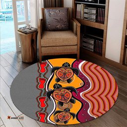 Australia Aboriginal Inspired Round Rug - Turtle And Foot Print Aboiginal Inspired Dot Painting Style Round Rug