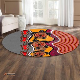 Australia Aboriginal Inspired Round Rug - Turtle And Foot Print Aboiginal Inspired Dot Painting Style Round Rug