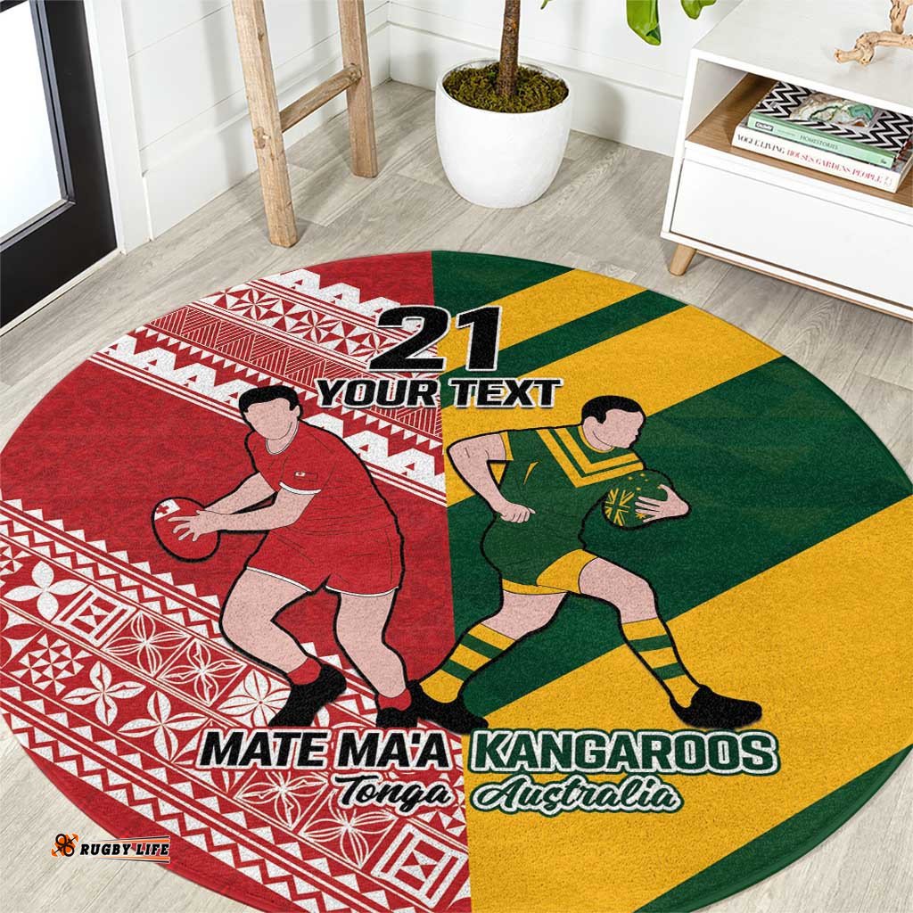 Australia Tonga Rugby Pacific Custom Round Carpet The Kangaroos and Mate Ma'a Tonga