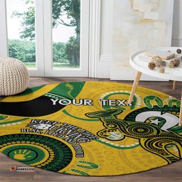 Custom Matildas NAIDOC Week Round Carpet Australia Kangaroo Keep The Fire Burning Yellow