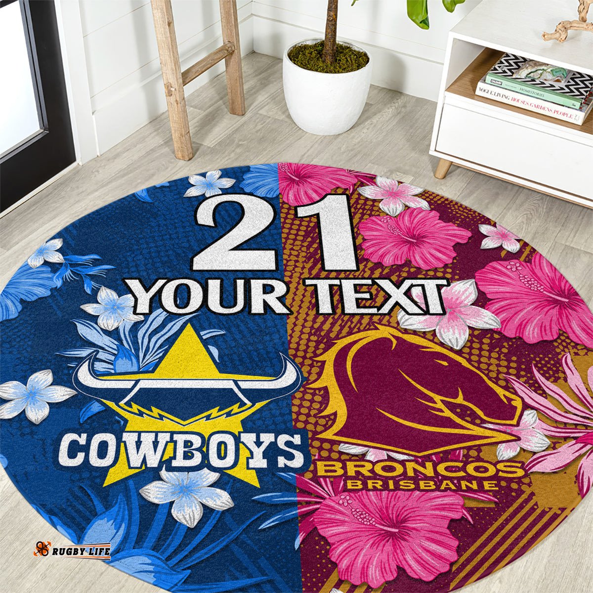 Custom NRL Cowboys and Broncos Round Carpet Sporty Style