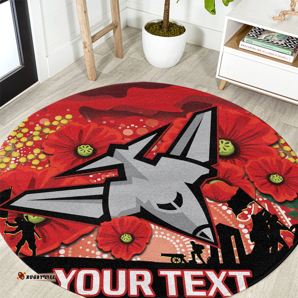 Custom Essendon Football ANZAC Round Carpet Gallipoli Camouflage With Poppies