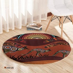 Bomerang and Kangaroo Aboriginal Art Round Carpet