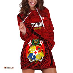 Tonga Rugby Hoodie Dress Tongan Ngatu Pattern Black Version