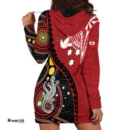 Tonga Ngatu And Australia Aboriginal Hoodie Dress Tongan Dove And Kangaroo Together