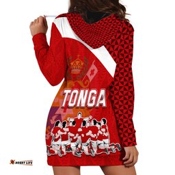 Tonga Rugby Hoodie Dress Sipi Tau Dance Coat of Arms Ngatu Pattern