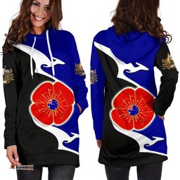 Anzac Hoodie Dress Lest We Forget Poppy Map Kangaroo Blue