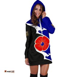 Anzac Hoodie Dress Lest We Forget Poppy Map Kangaroo Blue