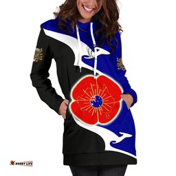 Anzac Hoodie Dress Lest We Forget Poppy Map Kangaroo Blue