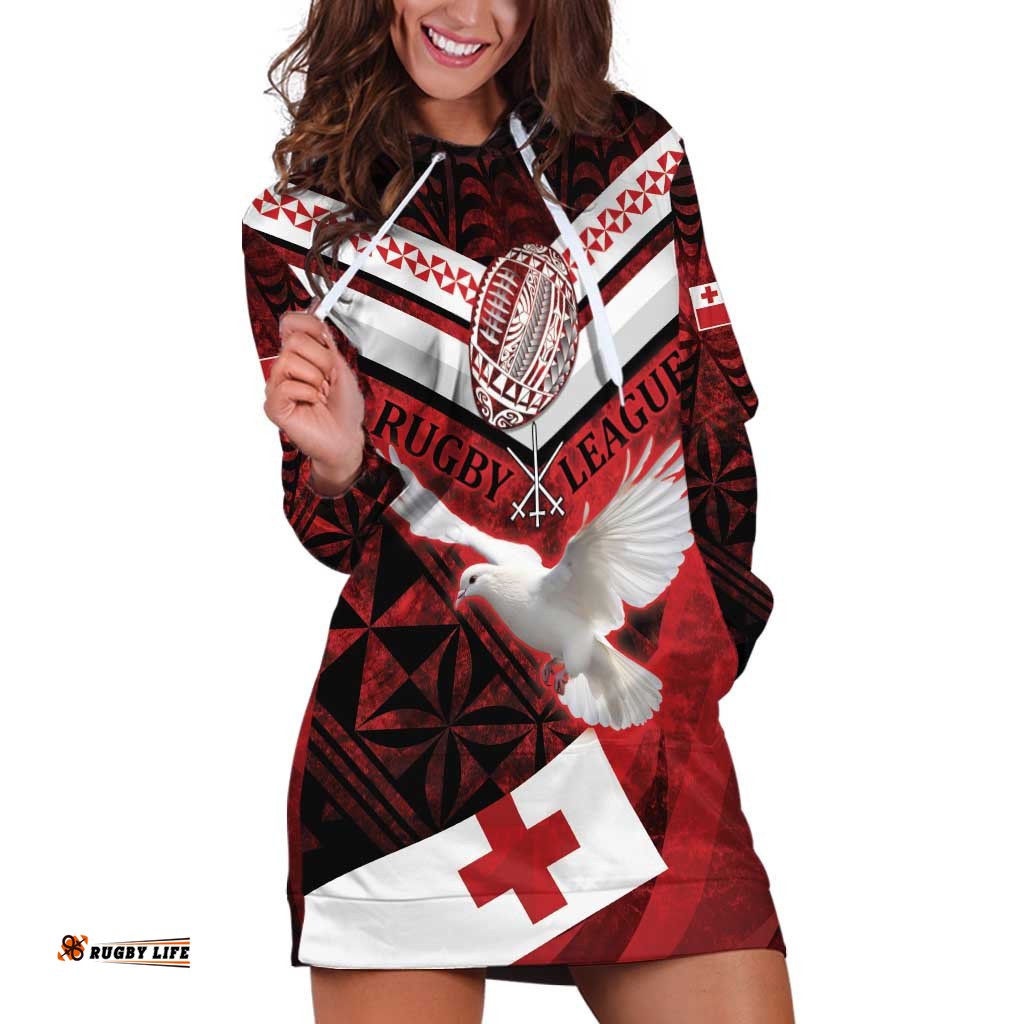 Custom Tonga XIII Rugby Tribal Tattoo Hoodie Dress Mate Ma'a Tonga Kupesi Ngatu Grunge Style
