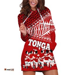 Personalised Tonga Rugby Hoodie Dress Sipi Tau Dance Ngatu Pattern