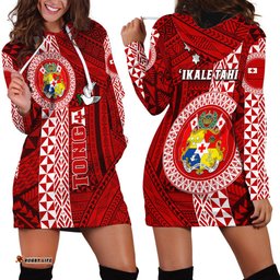 Tonga Rugby Hoodie Dress World Cup 2023 Coat Of Arms Ngatu Pattern