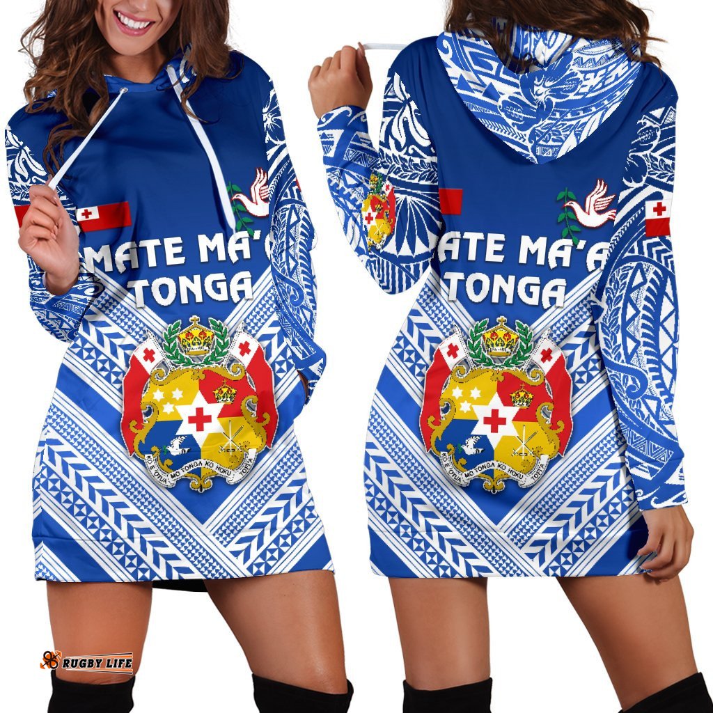 Mate Ma'a Tonga Rugby Women's Hoodie Dress Polynesian Creative Style - Blue