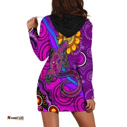 Australia Lizard and Sun Hoodie Dress Aboriginal Art Purple