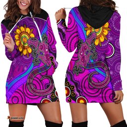 Australia Lizard and Sun Hoodie Dress Aboriginal Art Purple