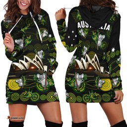 Australia Hoodie Dress Aboriginal Golden Wattle Mix Koala and Sydney Opera House