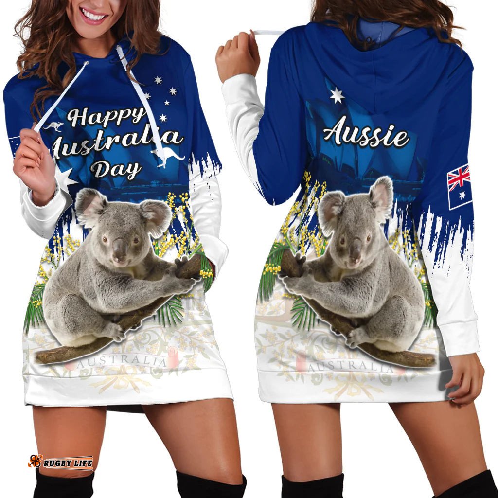 Australia Day Hoodie Dress Koala Sydney Opera House Flag Color