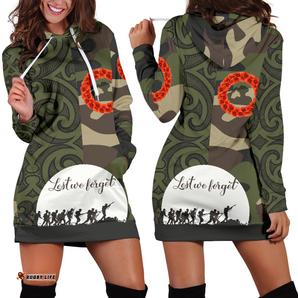 Anzac Maori Women Hoodie Dress Camo Lest For Get