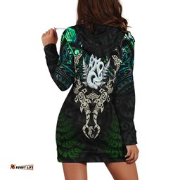 Aotearoa Paua Shell Hoodie Dress Maori Manaia and Fish