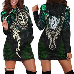 Aotearoa Paua Shell Hoodie Dress Maori Manaia and Fish