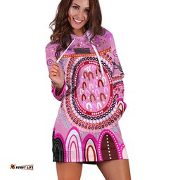 Custom Text and Number Aboriginal Stand Up Hoodie Dress Circle Dot with Lizard Version Pink
