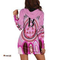Custom Text and Number Aboriginal Stand Up Hoodie Dress Circle Dot with Lizard Version Pink