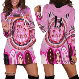 Custom Text and Number Aboriginal Stand Up Hoodie Dress Circle Dot with Lizard Version Pink