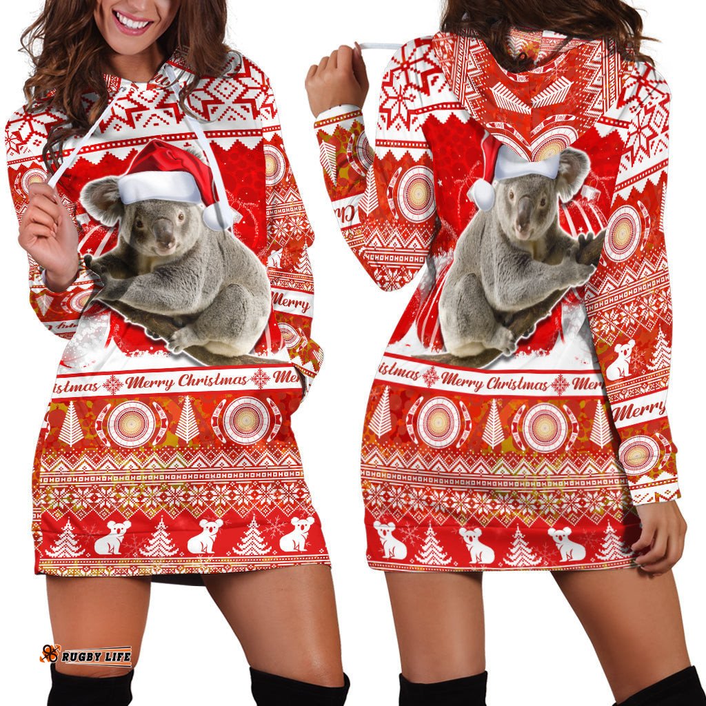 Australia Hoodie Dress Koala Aboriginal Painting Merry Christmas