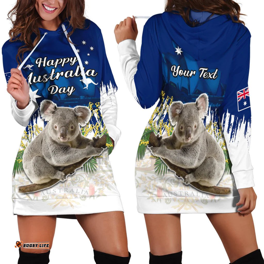 Custom Personalised Australia Day Hoodie Dress Koala Sydney Opera House Flag Color