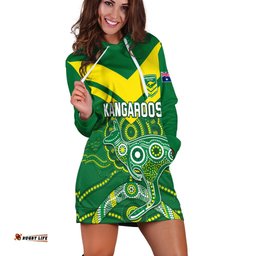 Custom Text and Number Australia Rugby Hoodie Dress Kangaroos Boomerang Aboriginal