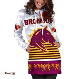 Brisbane Broncos Women's Hoodie Dress Anzac Day Simple Style White