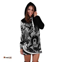 Aboriginal Hoodie Dress, Torres Strait Islands in Wave Black