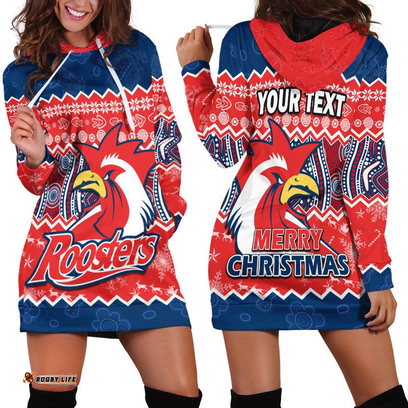 Custom Personalised Sydney Aboriginal Roosters Christmas Hoodie Dress