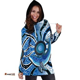 Aboriginal Dolphins Hoodie Dress Blue Sea