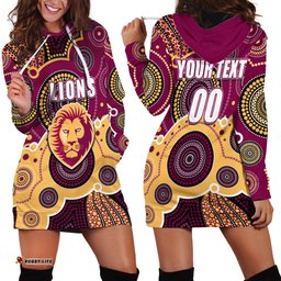 Custom Personalised And Number Lions AFL Hoodie Dress Aboriginal Patterns 06