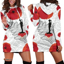 Anzac Maori Women Hoodie Dress Silver Fern Lest For Get