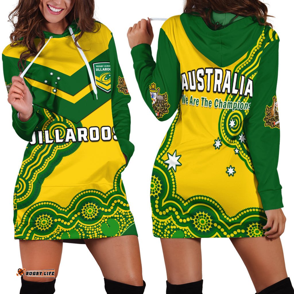 Australia Rugby Hoodie Dress Jillaroos Champions Indigenous Yellow Style