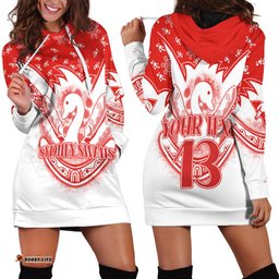 Custom Text and Number Swans Football Hoodie Dress Est 1874 Aboriginal Boomerang Sydney Bloods