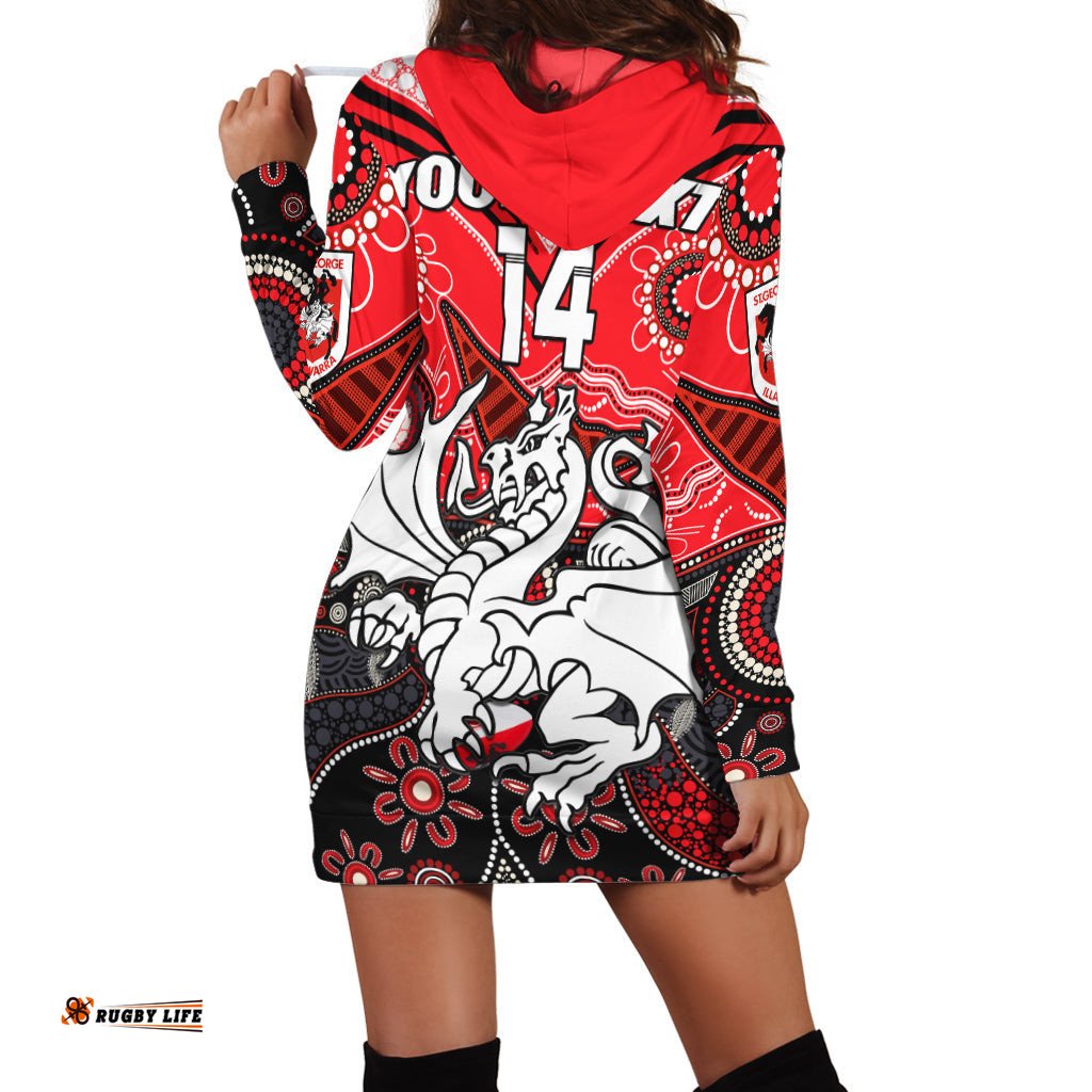 Custom Text And Number Dragons Rugby Hoodie Dress Indigenous Pattern Artsy Version