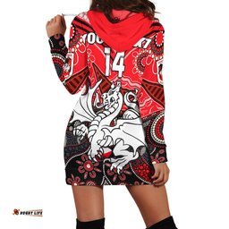 Custom Text And Number Dragons Rugby Hoodie Dress Indigenous Pattern Artsy Version