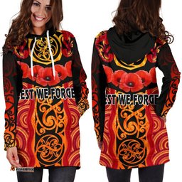 Anzac Lest We Forget Poppy Women Hoodie Dress New Zealand Maori Silver Fern Australia Aboriginal