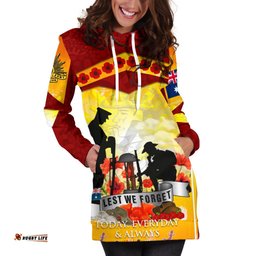 Anzac Women's Hoodie Dress- Lest We Forget Aboriginal Version