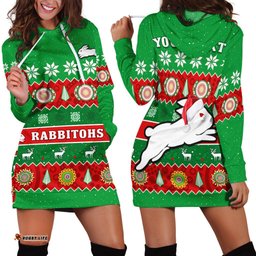 Custom Personalised Rabbitohs Christmas Hoodie Dress Souths Aboriginal Art Merry Xmas