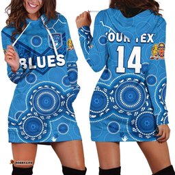 Custom Personalised NSW Blues Rugby Hoodie Dress New South Wales Aboriginal Dot Painting Unique Version