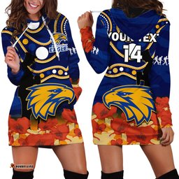 Custom Text And Number Eagles Football ANZAC Hoodie Dress West Coast Indigenous Mix Poppy Camouflage