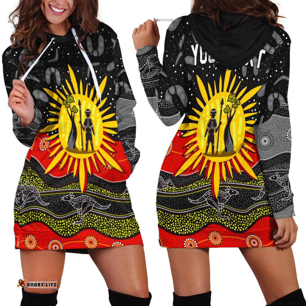 Custom Personalised Aboriginal Flag Hoodie Dress Energetic Aussie