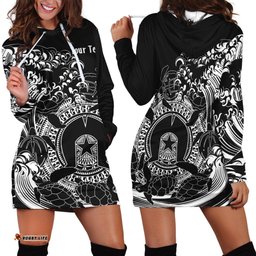 Custom Aboriginal Hoodie Dress, Torres Strait Islands in Wave Black