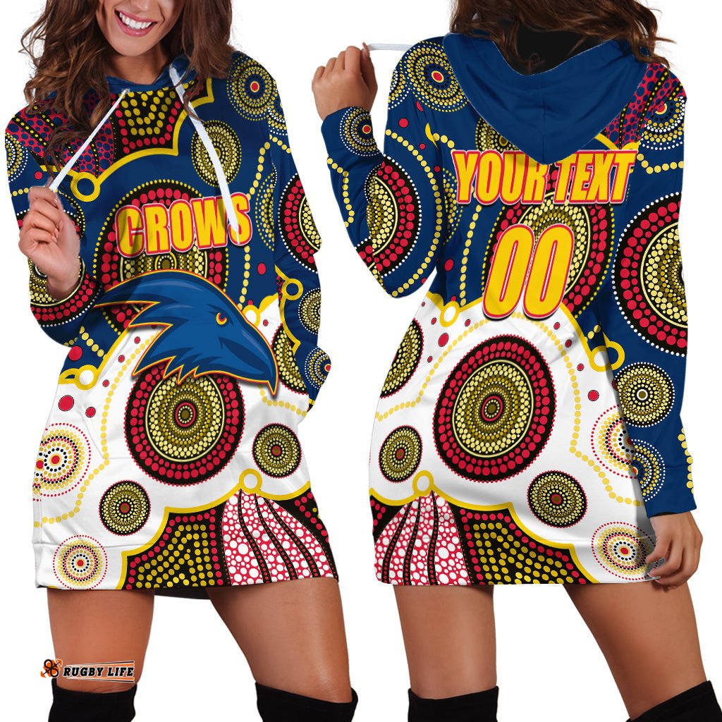 Custom Personalised And Number Crows AFL Hoodie Dress Aboriginal Patterns 01